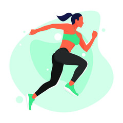 Fototapeta na wymiar Athletic and fit woman running. Flat vector illustration.