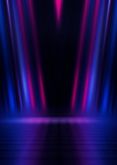 Abstract dark background with blue and pink neon glow. Neon luminous figure in the center of the...