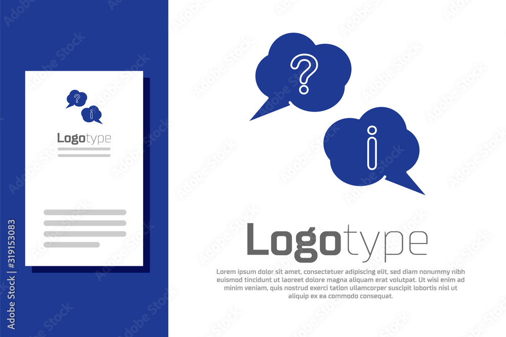 Poster blue speech bubbles with question and exclamation icon isolated on white background. faq sign. copy 