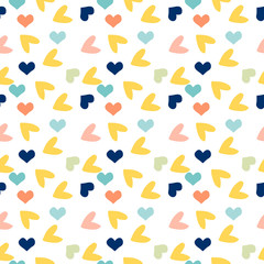 Simple hearts seamless vector pattern. Valentines day background. Design endless chaotic texture made of heart silhouettes.