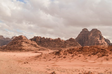 Rocks and sand of Wadi Rum Desert