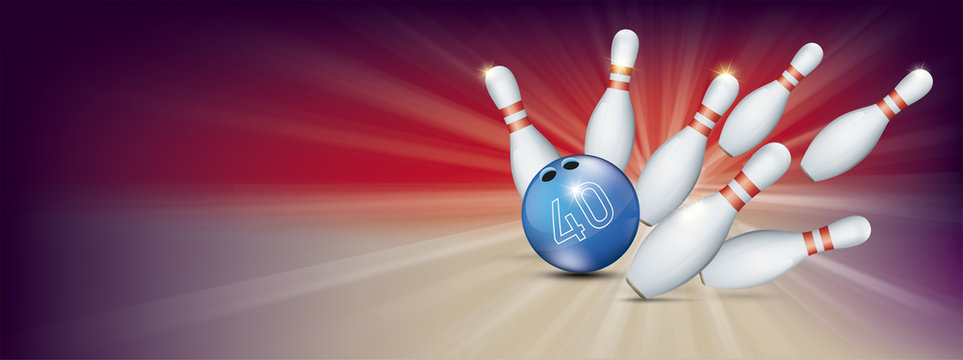 40th Birthday Bowling Pin Deck Banner Blue Ball Strike Pins