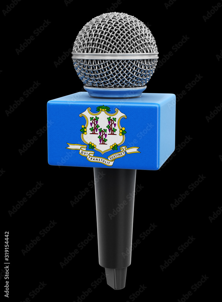 Poster microphone and connecticut flag. image with clipping path