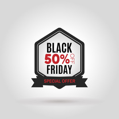 Special Black Friday Colored tag. This is the concept of the price list for discounts, of an advertising campaign, advertising marketing sales, a 50 % discount, a unique offer. Vector illustration.