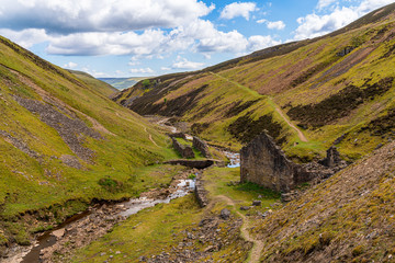 The remains of Blakethwaite Smelt Mill near Gunnerside, North Yorkshire, England, UK