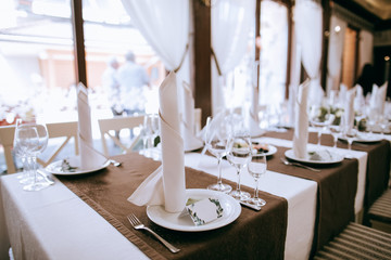 table set for dinner in restaurant