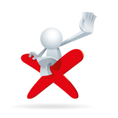 Cute little white Simplified man stop you while sitting on red no sign