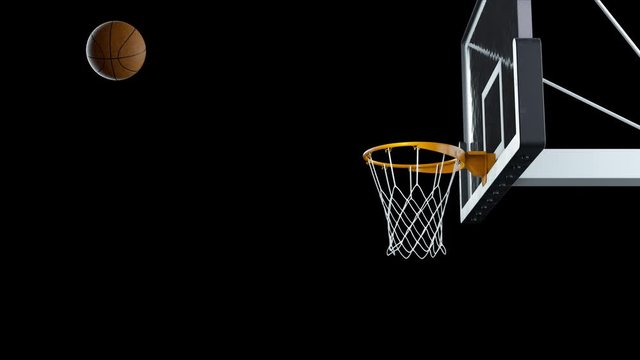 Basketball hit the basket in slow motion on a alpha channel