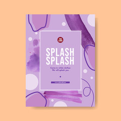 Splash color poster design with purple watercolor illustration.