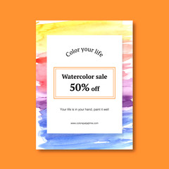 Fototapeta premium Splash color poster design with red, yellow, blue watercolor illustration.