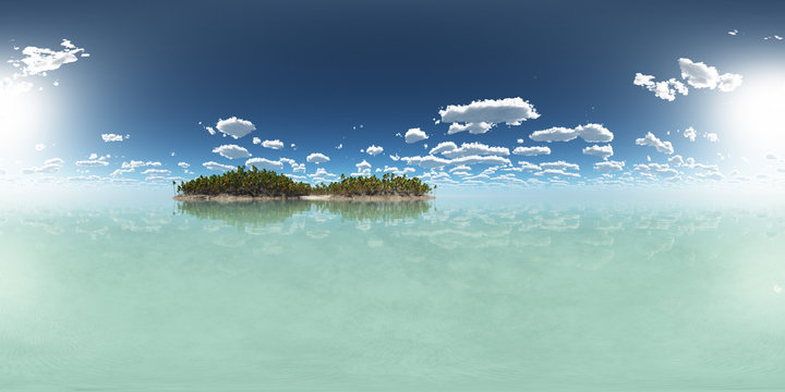 360 Grad Panorama mit einer Insel im Meer