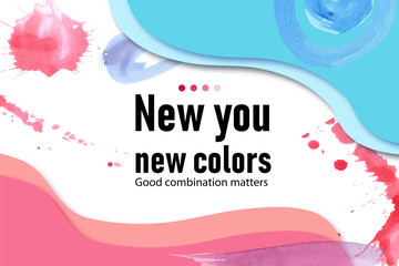 Splash color frame design with blue, pink watercolor illustration.