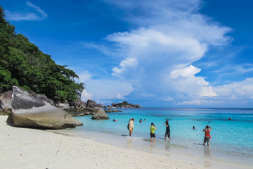 Tourists watch the beautiful sea view at Similan Island, Phang Nga, Thailand.