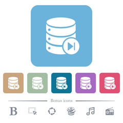 Database macro next flat icons on color rounded square backgrounds