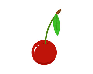 Single cherry fruit flat icon. Fresh sweet natural red berry isolated vector illustration
