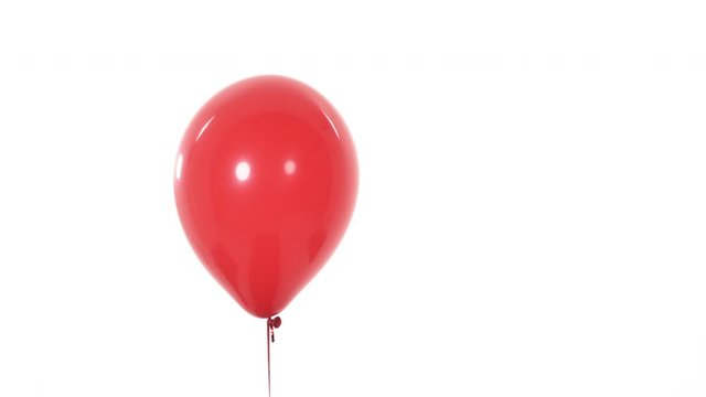 Red balloon flying up. Inflatable balloon. Isolated, on white background