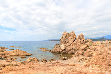 Fototapeta na wymiar Rock formation at Corsican beach