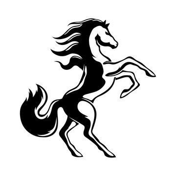 Black horse sign on a white background.