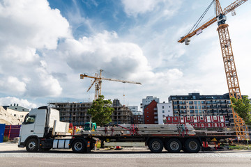 Truck loaded with concrete beams in Malmo, Sweden