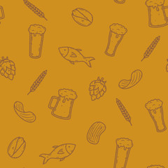 Vector cartoon seamless beer pattern. Vector Illustration.