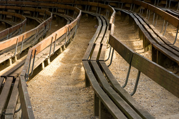 row of wooden seats