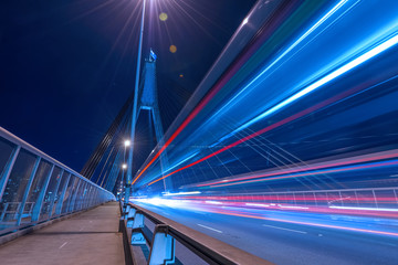 Fototapeta na wymiar Long exposure picture of a night traffic through the Anzac Bridge in Sydney