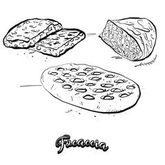 Focaccia food sketch separated on white