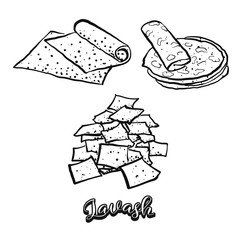 Lavash food sketch separated on white