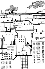 Urban construction. Styling city. Vector illustration hand drawn