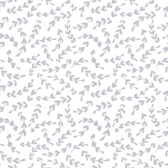 Floral silhouette vector seamless pattern. Hand drawn simple doodle illustration. Gray shadow on a white background. Ideal for textiles, wallpaper, packaging, etc.