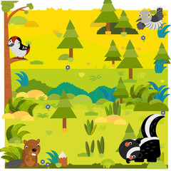 Obraz na płótnie Canvas cartoon forest with wild animal skunk and other animals