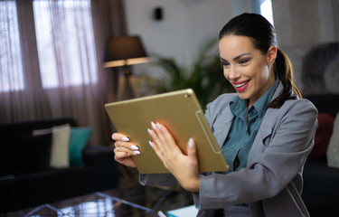 woman holding an tablet