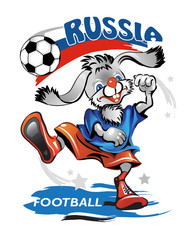 The jackrabbit football player in a blue t-shirt and red athletic shorts. Vector illustration.