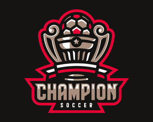 Soccer logo cup design. Football emblem tournament template editable for your design.