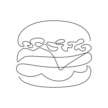 recommend clip art: Burger in continuous line art drawing style. Hamburger minimalist black linear sketch isolated on white background. Vector illustration