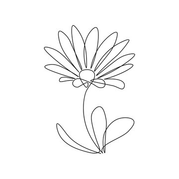 Abstract daisy-like flower in continuous line art drawing style. Minimalist black linear sketch isolated on white background. Vector illustration