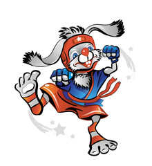 Rabbit athlete. Combat wrestling. Sport. Vector illustration.