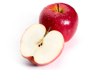 Cut red apple fruits isolated on white background