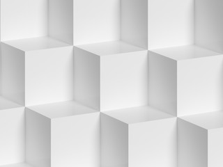 Abstract white 3D geometric cubes background. 3d rendering - illustration.