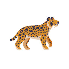 Extinct animals. Saber-tooth cat. Prehistoric extinct american tiger. Flat style vector illustration isolated on white background.