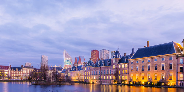 Panoramic evening view of The Hague city center
