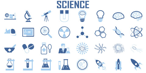 Set of Science Technology laboratory medicine Creative Related Vector flat Icons.