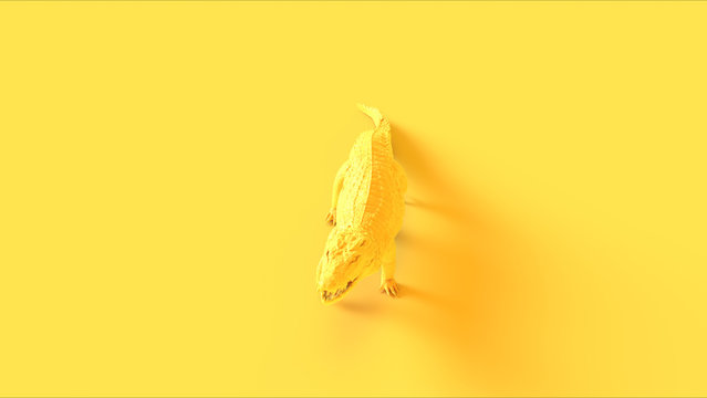Yellow Walking Crocodile Front View 3d illustration 3d render