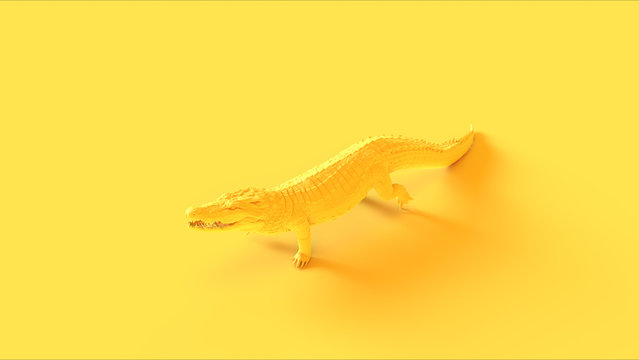Yellow Walking Crocodile Quarter Left View 3d illustration 3d render