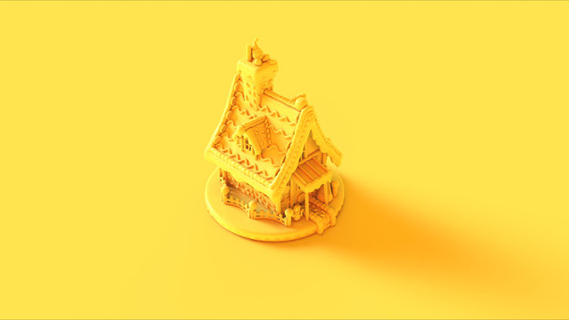 Yellow Christmas Gingerbread House 3d illustration 3d render