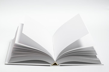 Mockup of opened blank square ctalogue at white design paper background