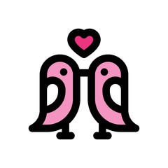 valentines related love and romance birds kiss with heart vectors with editable stroke,