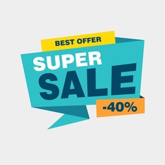 Colorful Super Sale Banner Design with Turquoise Callout Color Background Template Vector for advertising, social media, web banner