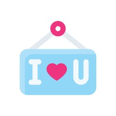 valentines related love and romance written love on hanging board vectors in flat design,