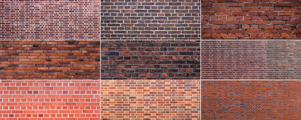 old red brick wall backgrounds set - texture of brickwall